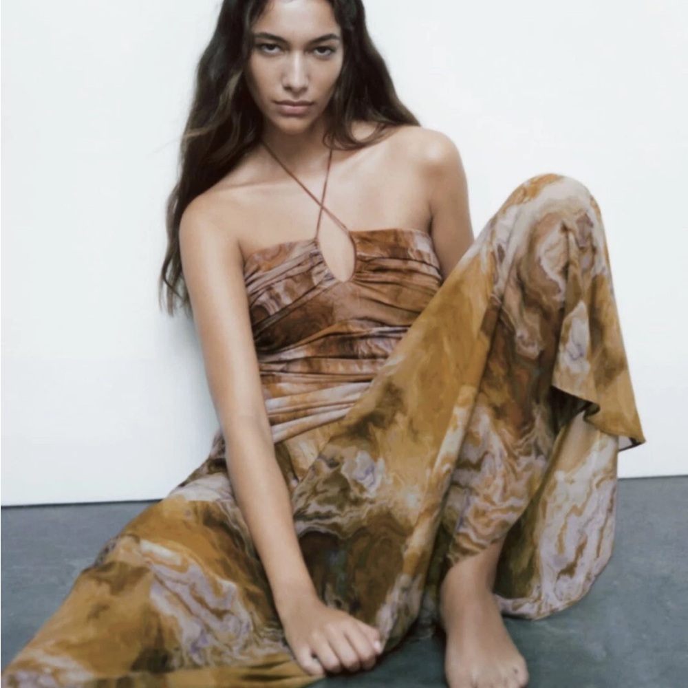 Zara Silk Halter Ruched Maxi Dress BNWT - Picture 4 of 11